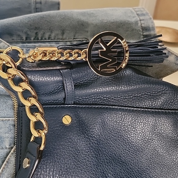 MICHAEL KORS Leather Large Megan Bag Navy Blue w/ Gold Tone Hardware NWOT - Picture 14 of 16